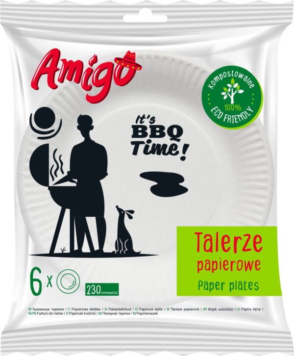 AMIGO ühekordselt kasutatavad pabertaldrikud 230mm, 6 tk