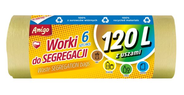 AMIGO Prügikotid käepidemetega kollased 120L /6 tk